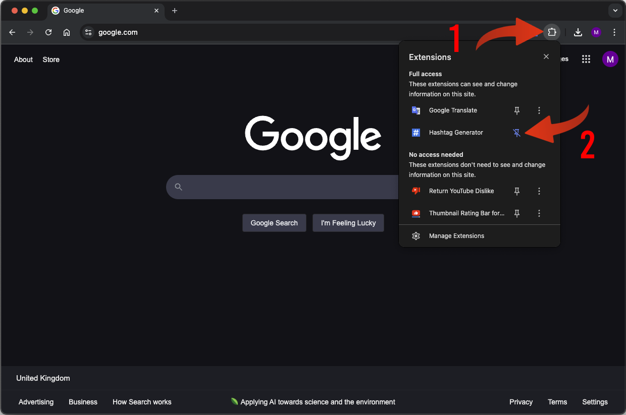How to pin the Hashtag Generator extension